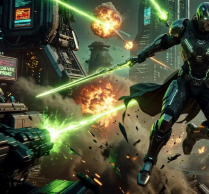 Látványos Xbox akciójelenet fénnyel és robbanásokkal