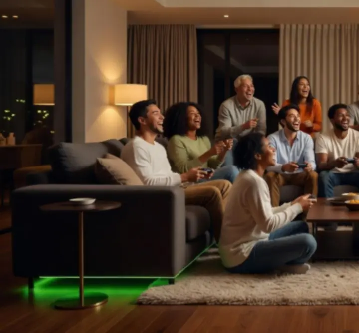 Családi és party Xbox játékokat együtt játszó társaság