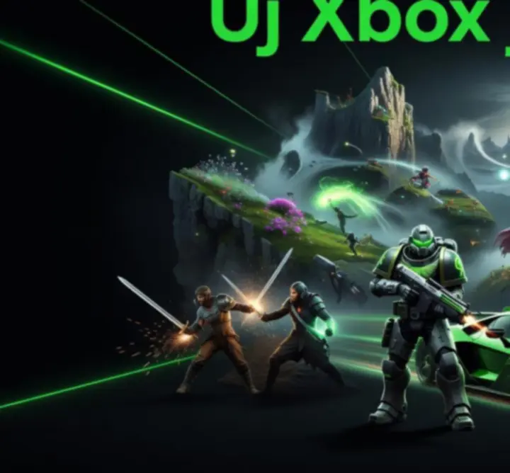 Next‑gen Xbox játékok látványos montázsa futurisztikus zöld fényekkel