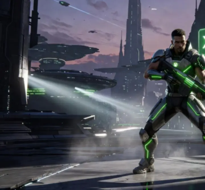 Xbox exkluzív játék jelenete látványos zöld fényekkel